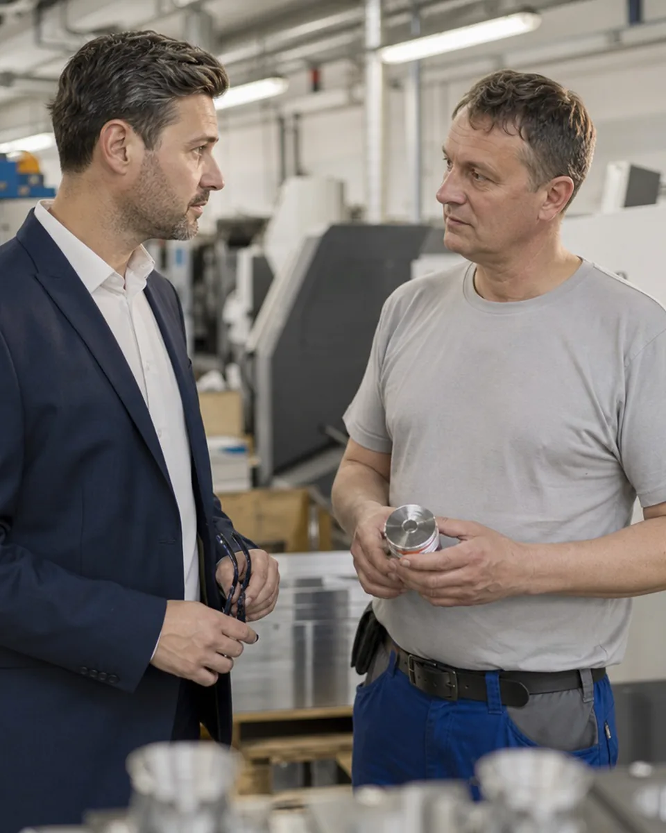 Spotkanie handlowca z właścicielem firmy produkcyjnej